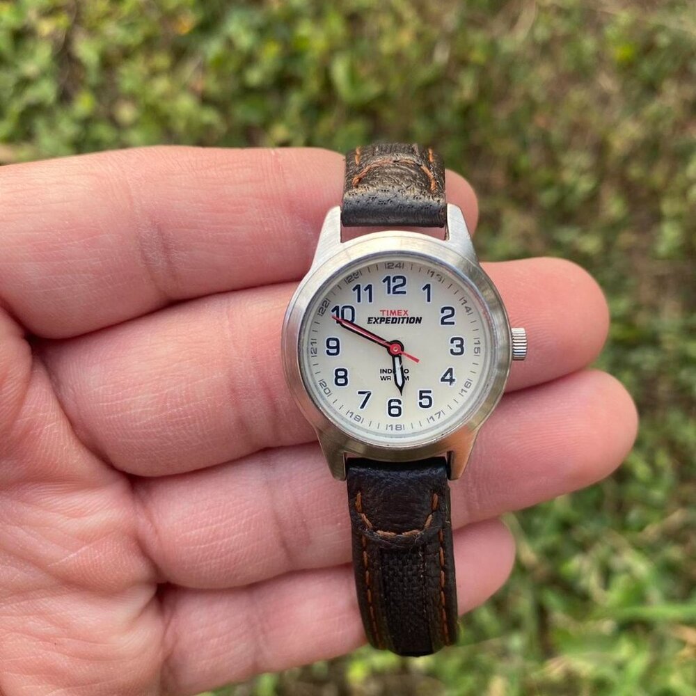 Women's TIMEX Expedition Field Watch Black/Brown Leather Band Indiglo T41181 A11